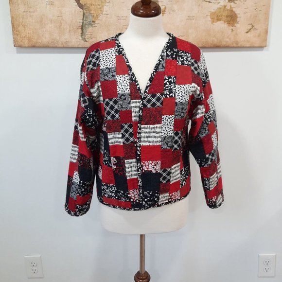 Vtg 70s red & black quilted blazer - Handmade - Picture 8 of 8
